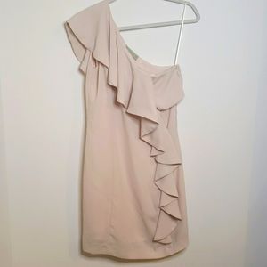 Cream one shoulder ruffle detail dress